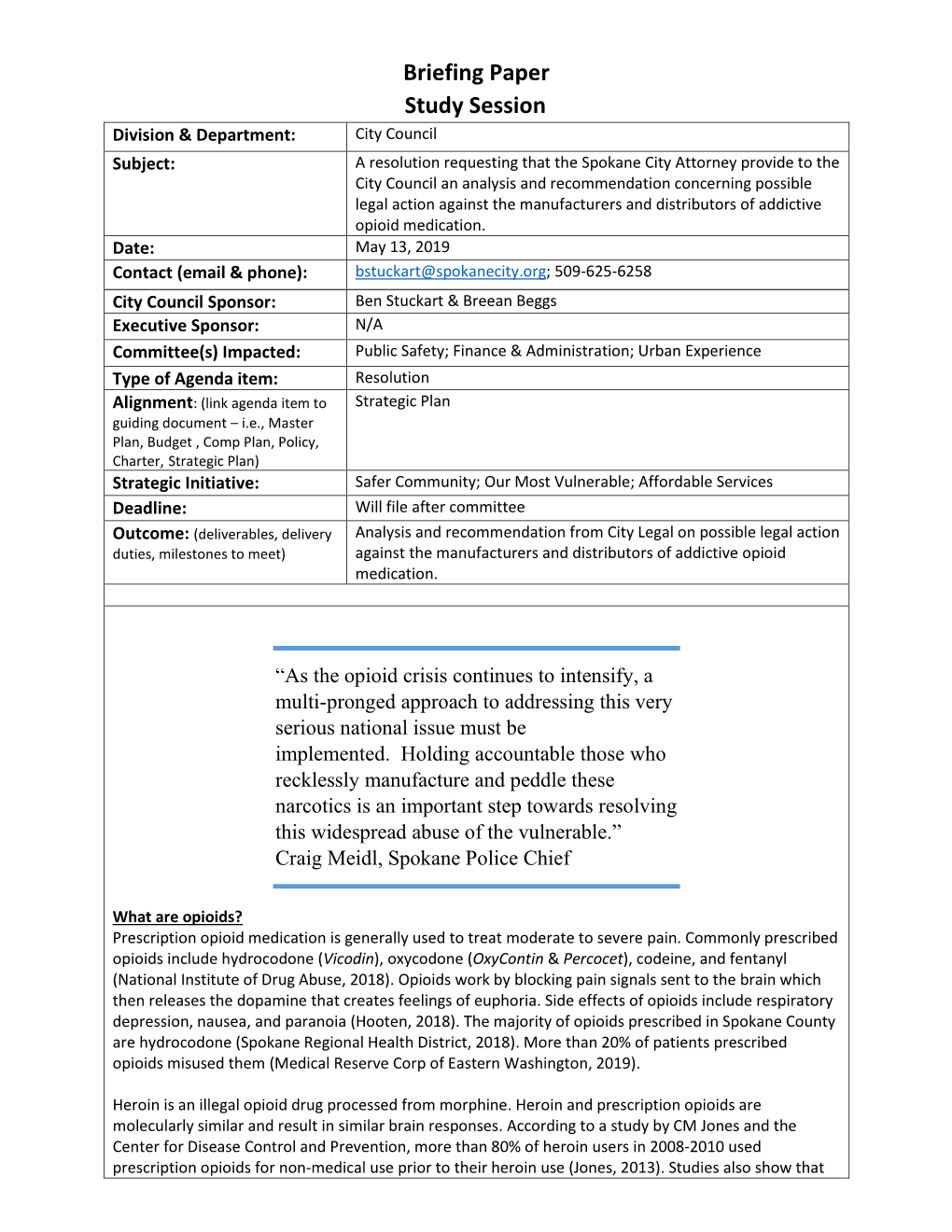 Opioid Legal Review Resolution Briefing Paper