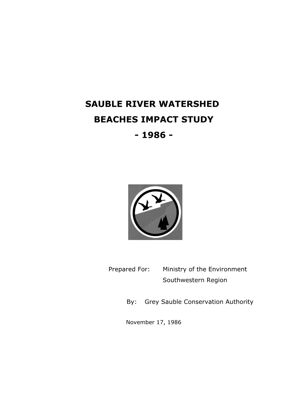 Sauble River Watershed Beaches Impact Study, 1986. Grey Sauble