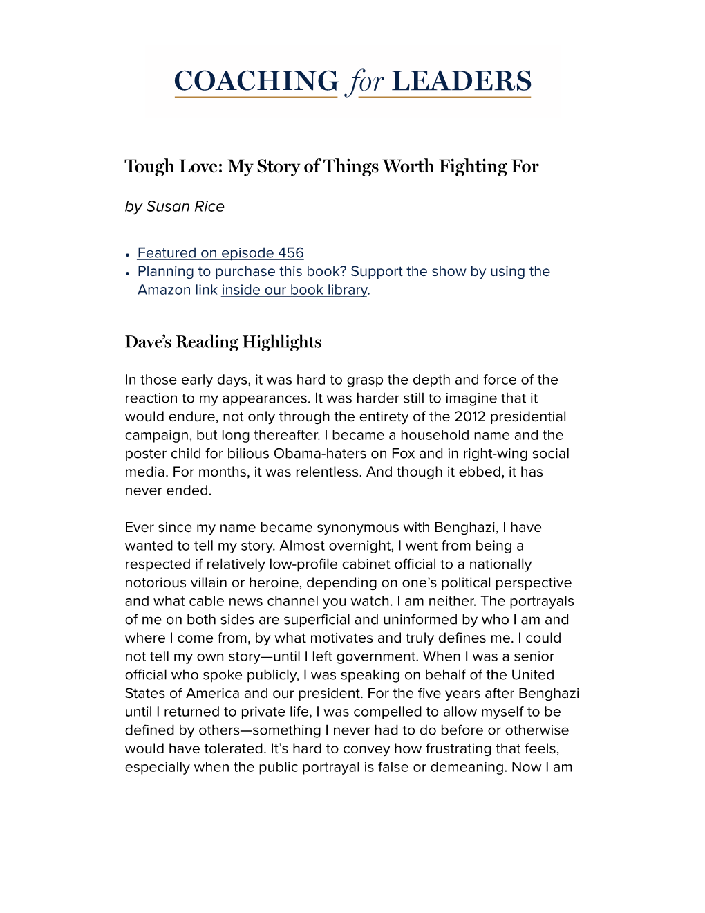 Tough Love: My Story of Things Worth Fighting for by Susan Rice