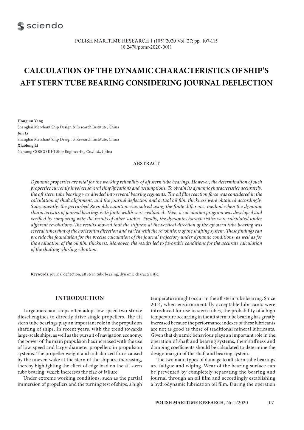 Calculation of the Dynamic Characteristics of Ship's