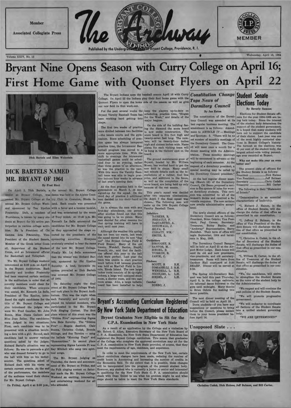 Bryant Nine Opens Season with Curry College on April 16; First Home