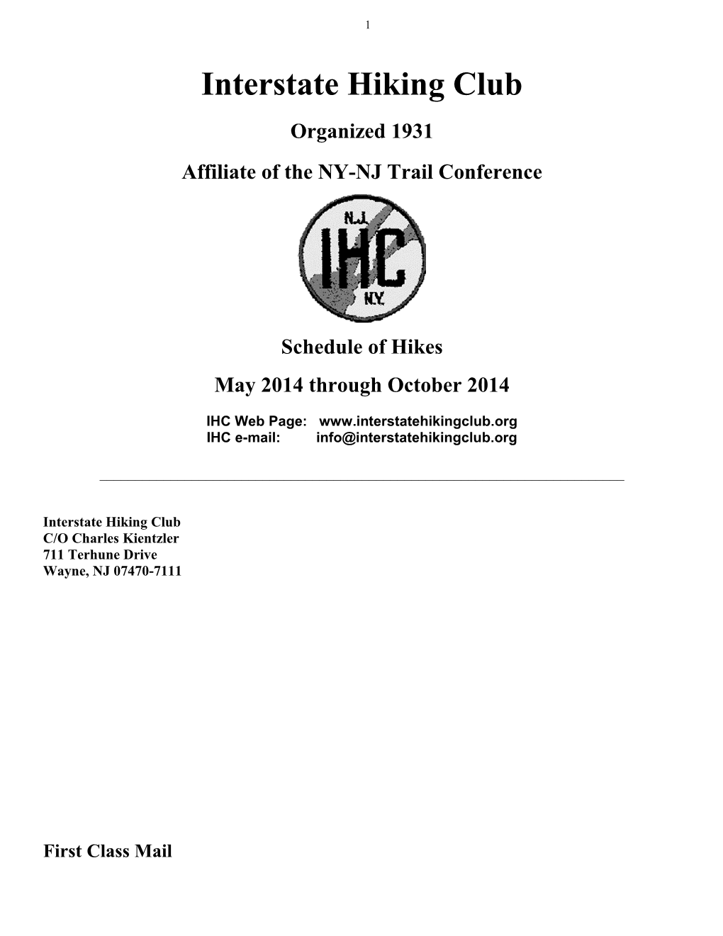 IHC Schedule for May 2014