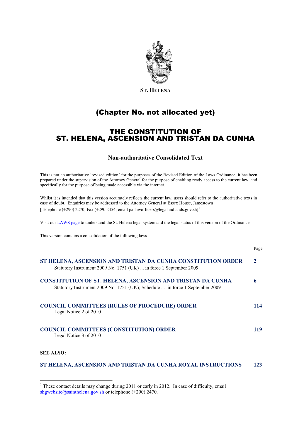 Constitution of St Helena Ascension and Tristan Da Cunha