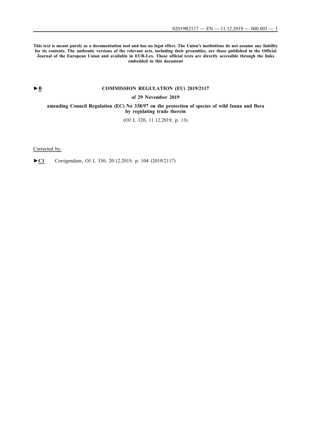 2019/2117 of 29 November 2019 Amending Council