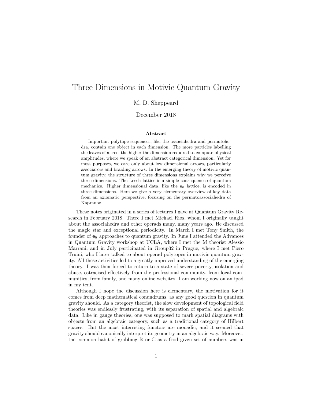 Three Dimensions in Motivic Quantum Gravity