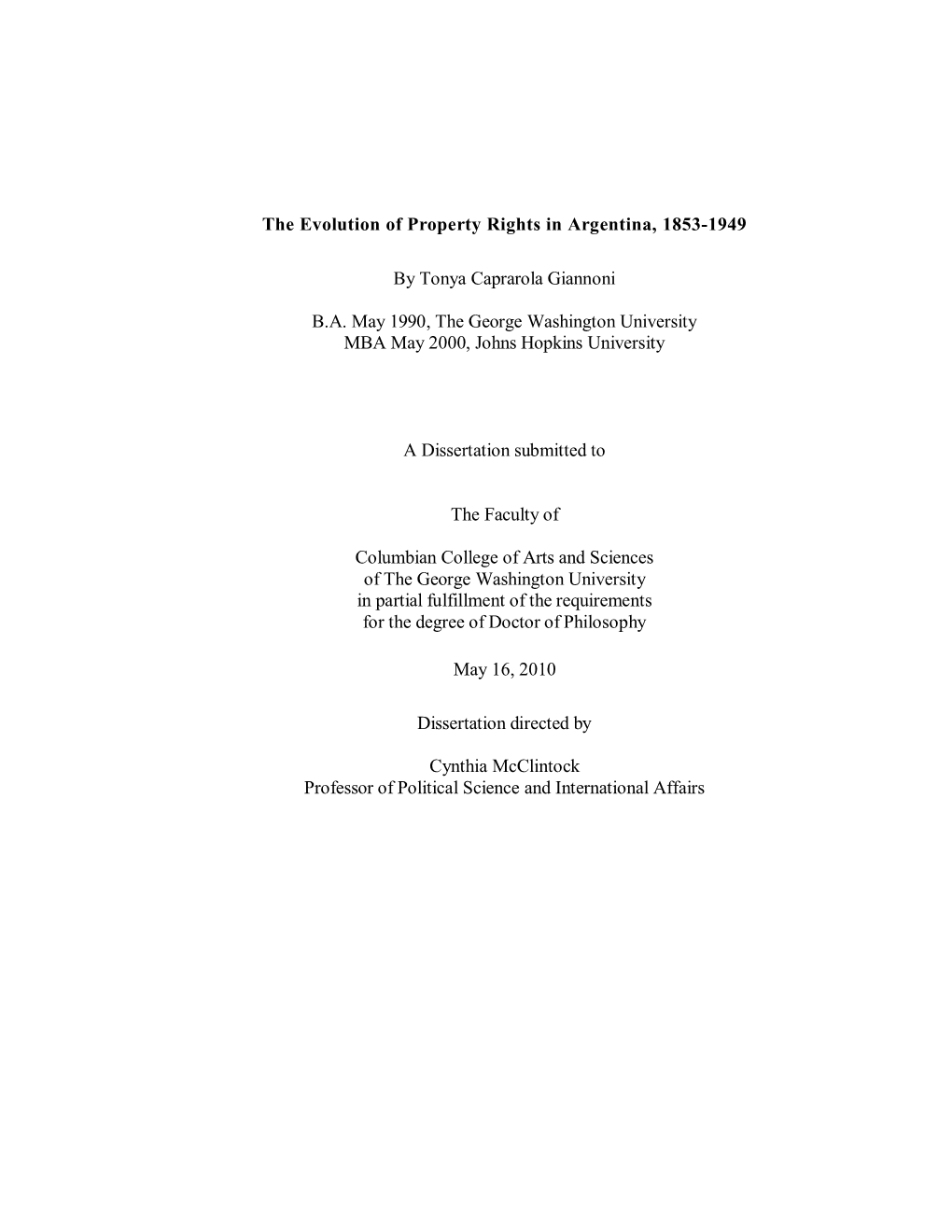 Evolution of Property Rights in Argentina, 1853-1949