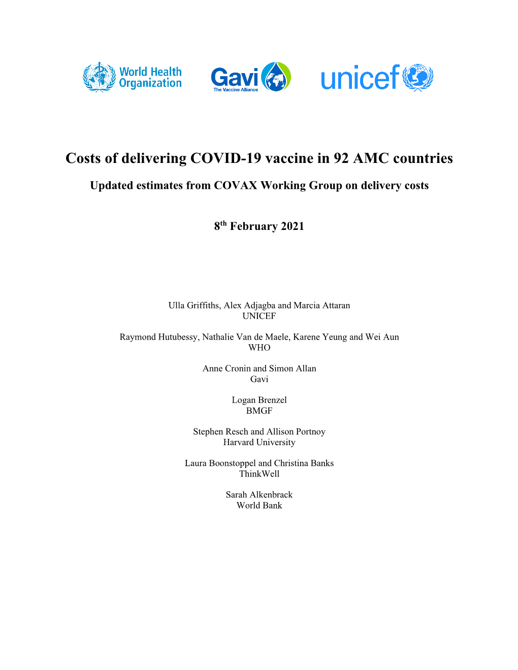 Costs of Delivering COVID-19 Vaccine in 92 AMC Countries