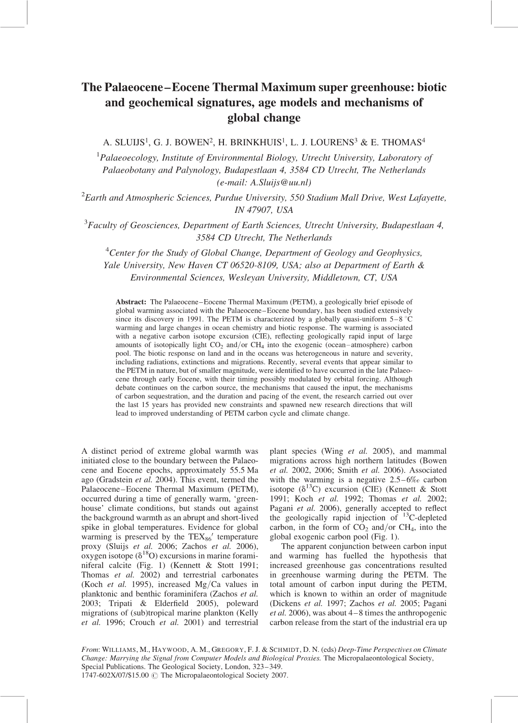 The Palaeocene – Eocene Thermal Maximum Super Greenhouse