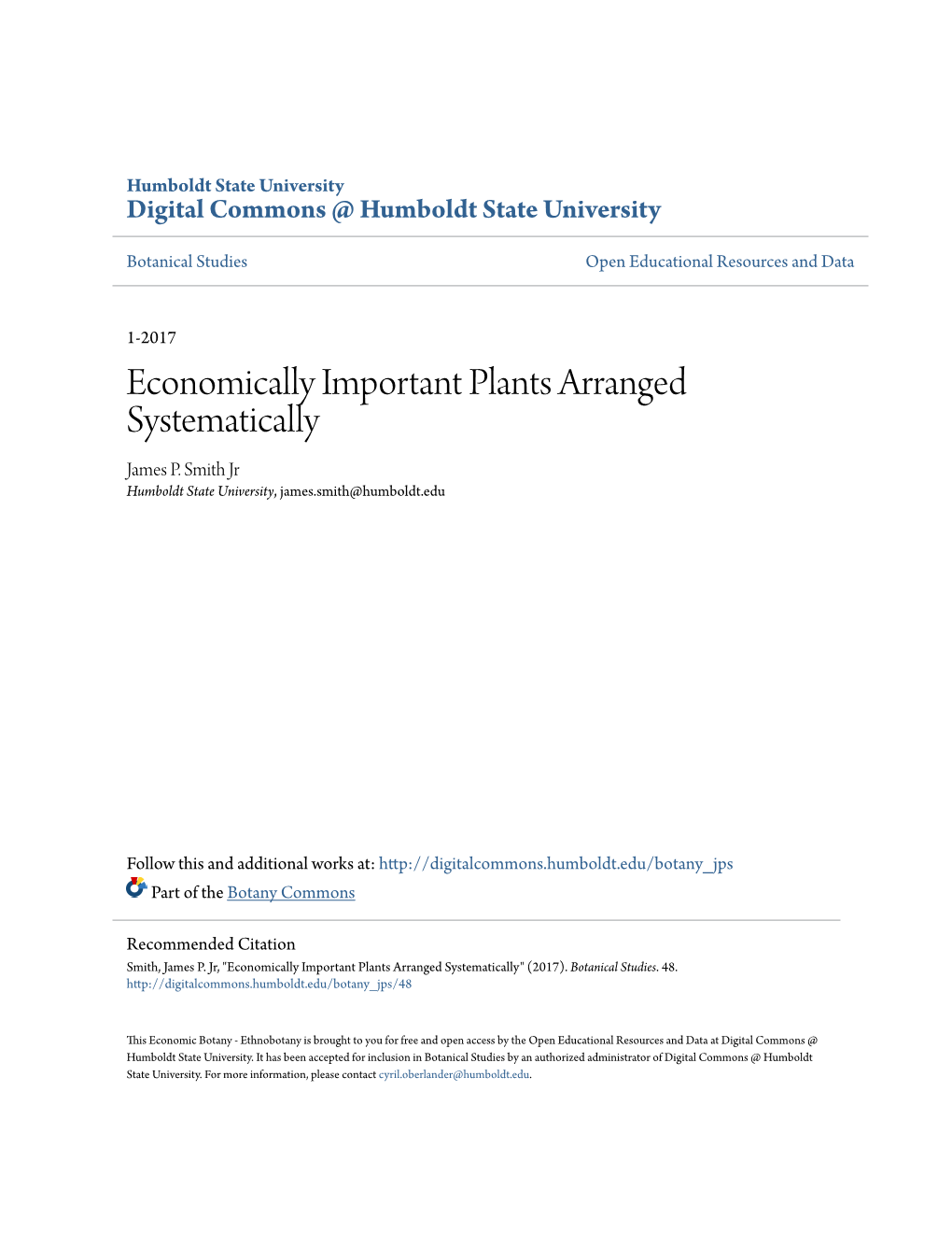 Economically Important Plants Arranged Systematically James P