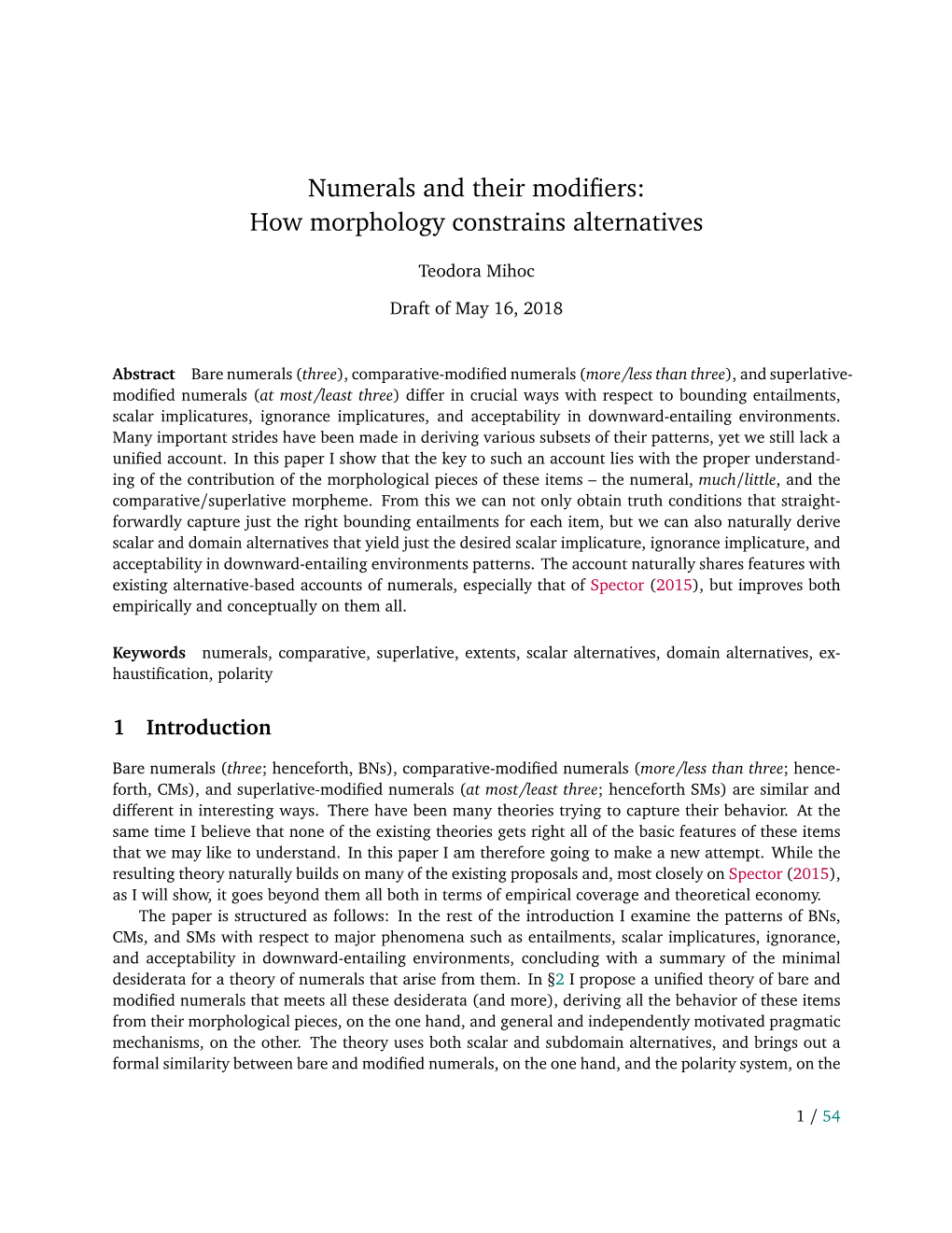 Numerals and Their Modifiers: How Morphology Constrains Alternatives