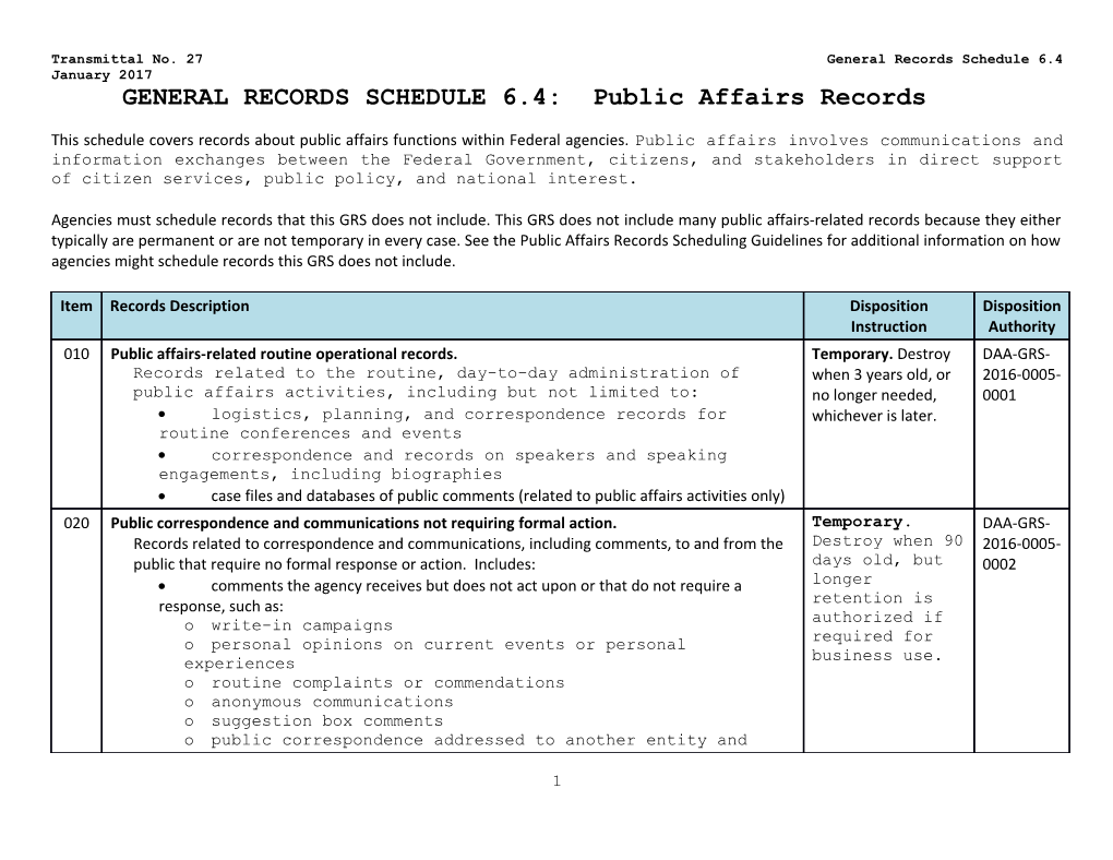 Transmittal No. 27 General Records Schedule 6.4