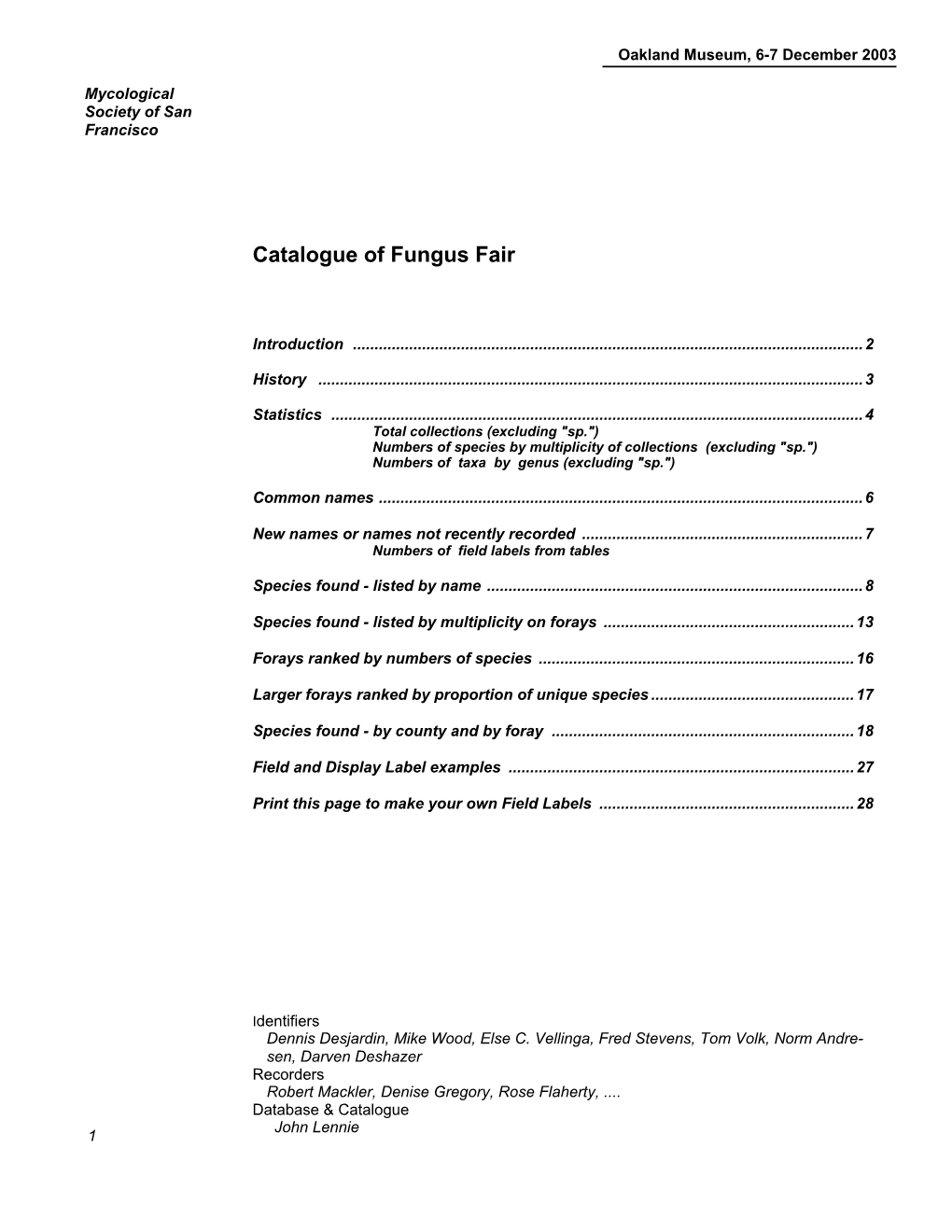 Catalogue of Fungus Fair