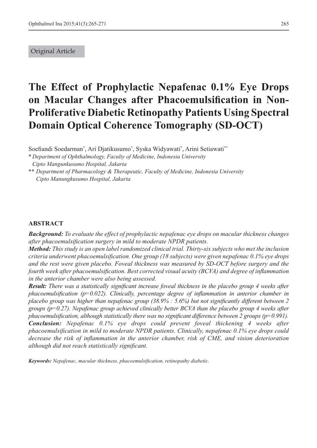 The Effect of Prophylactic Nepafenac 0.1% Eye Drops