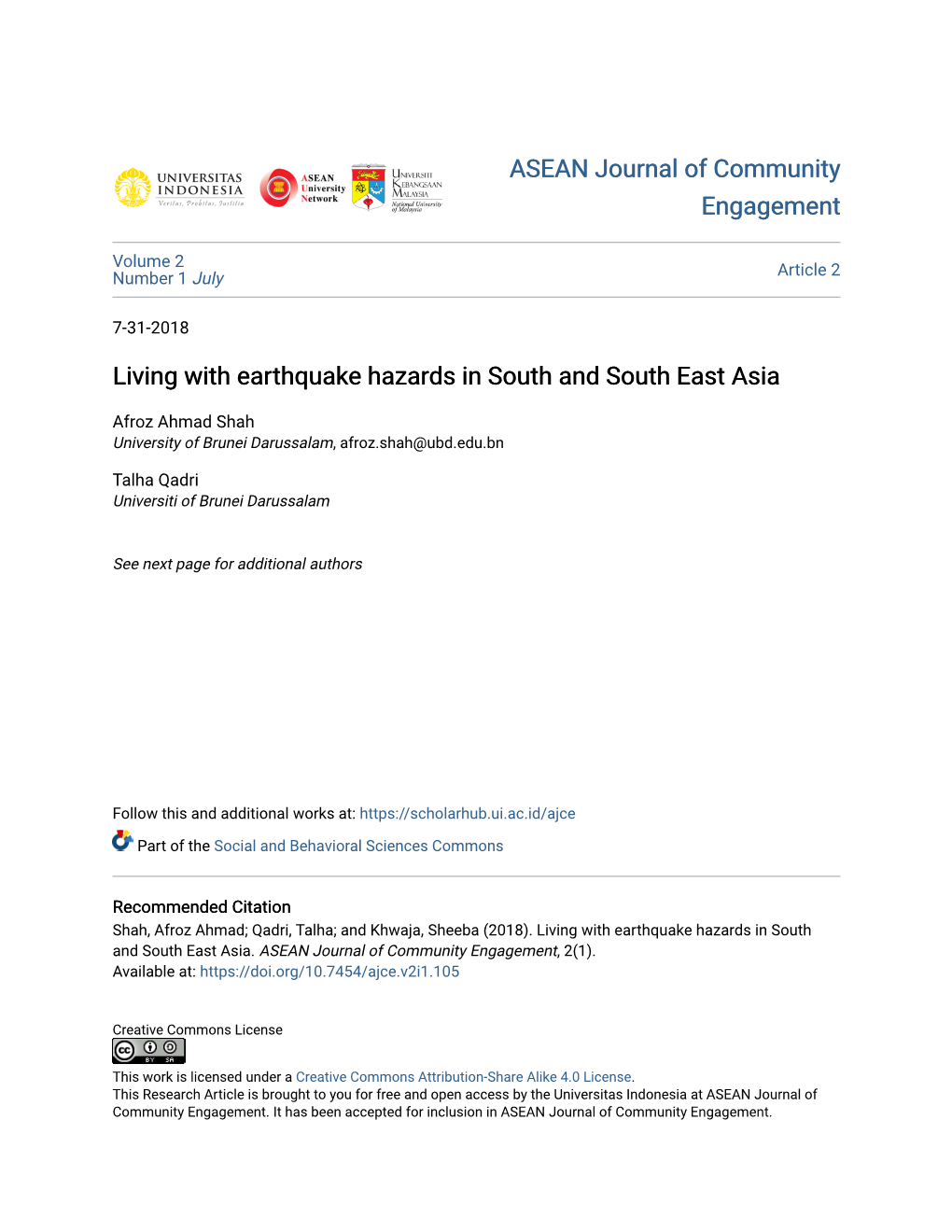 Living with Earthquake Hazards in South and South East Asia