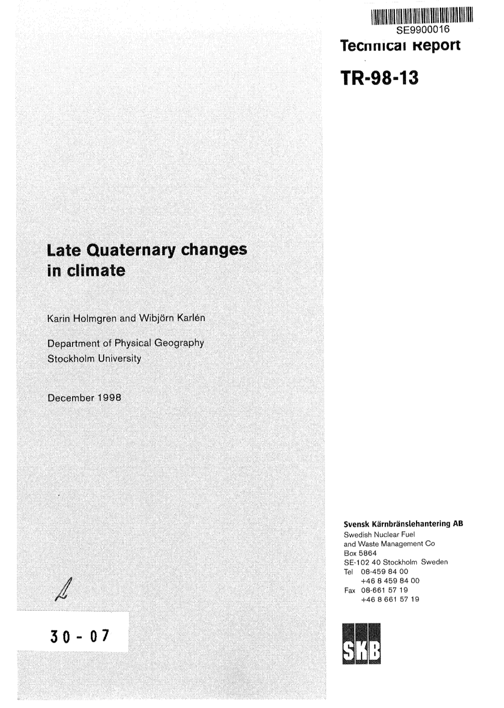 Late Quaternary Changes in Climate