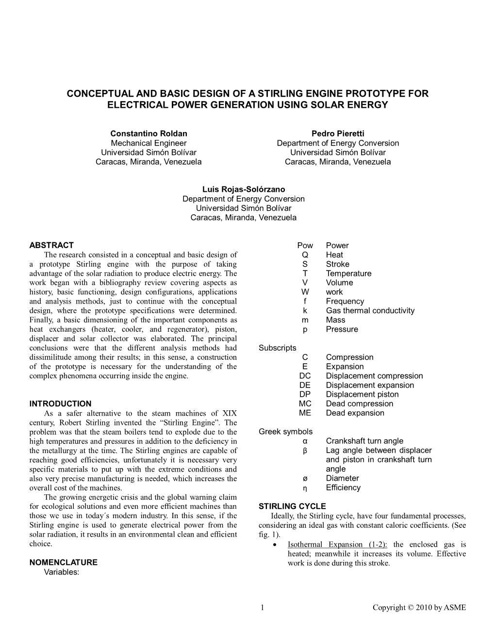 Conceptual and Basic Design of a Stirling Engine Prototype for Electrical Power Generation Using Solar Energy