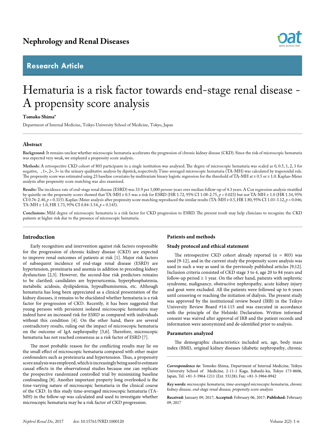 Hematuria Is a Risk Factor Towards End-Stage Renal