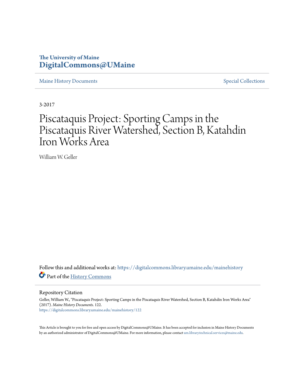 Sporting Camps in the Piscataquis River Watershed, Section B, Katahdin Iron Works Area William W