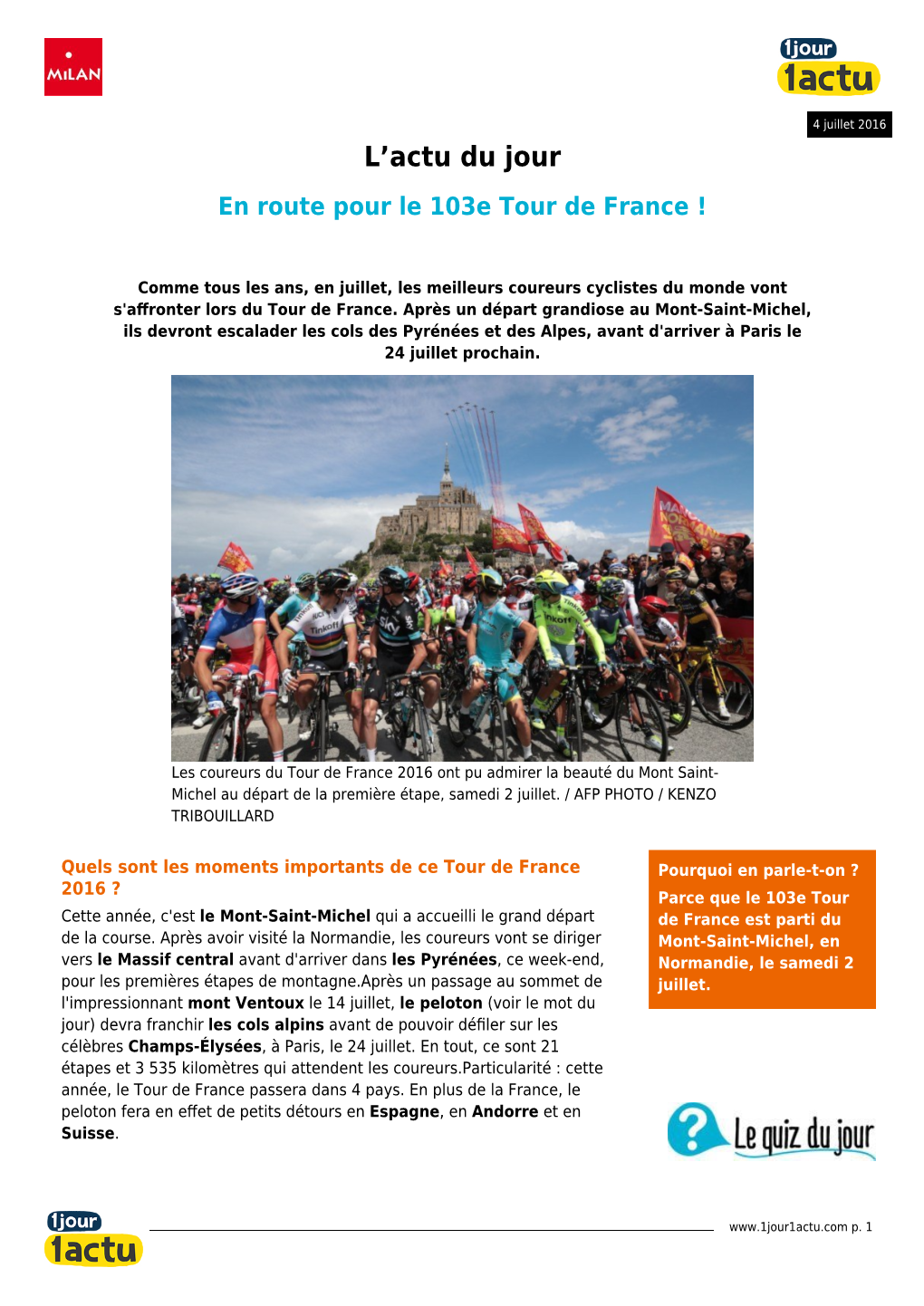 En Route Pour Le 103E Tour De France !