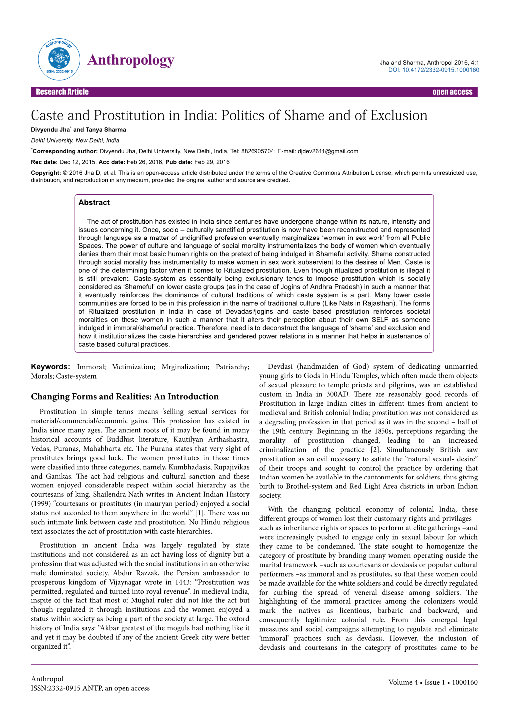 Caste and Prostitution in India