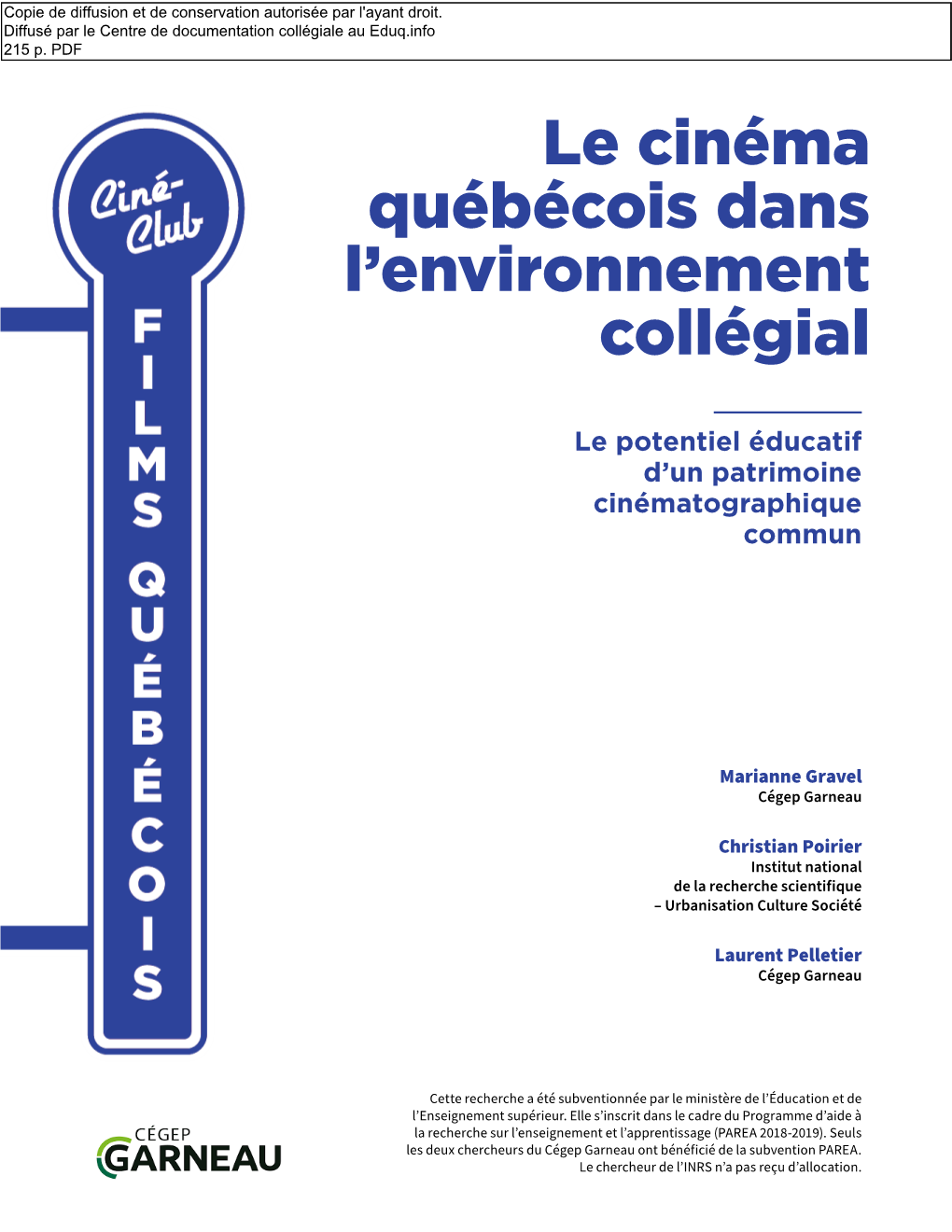 Le Cinéma Québécois Dans L'environnement Collégial