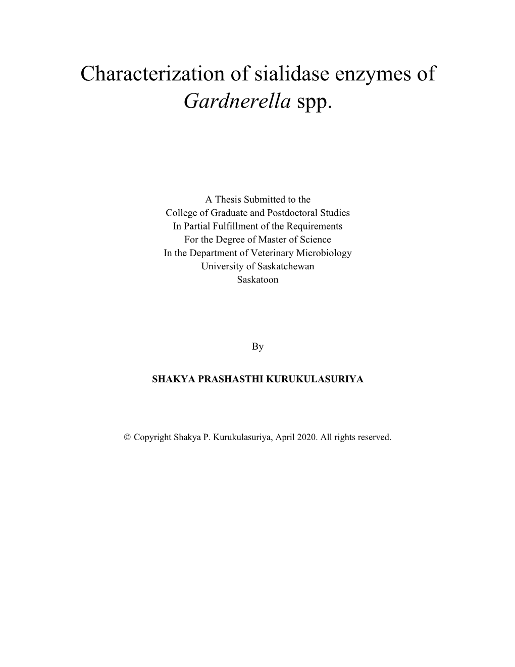 Characterization of Sialidase Enzymes of Gardnerella Spp