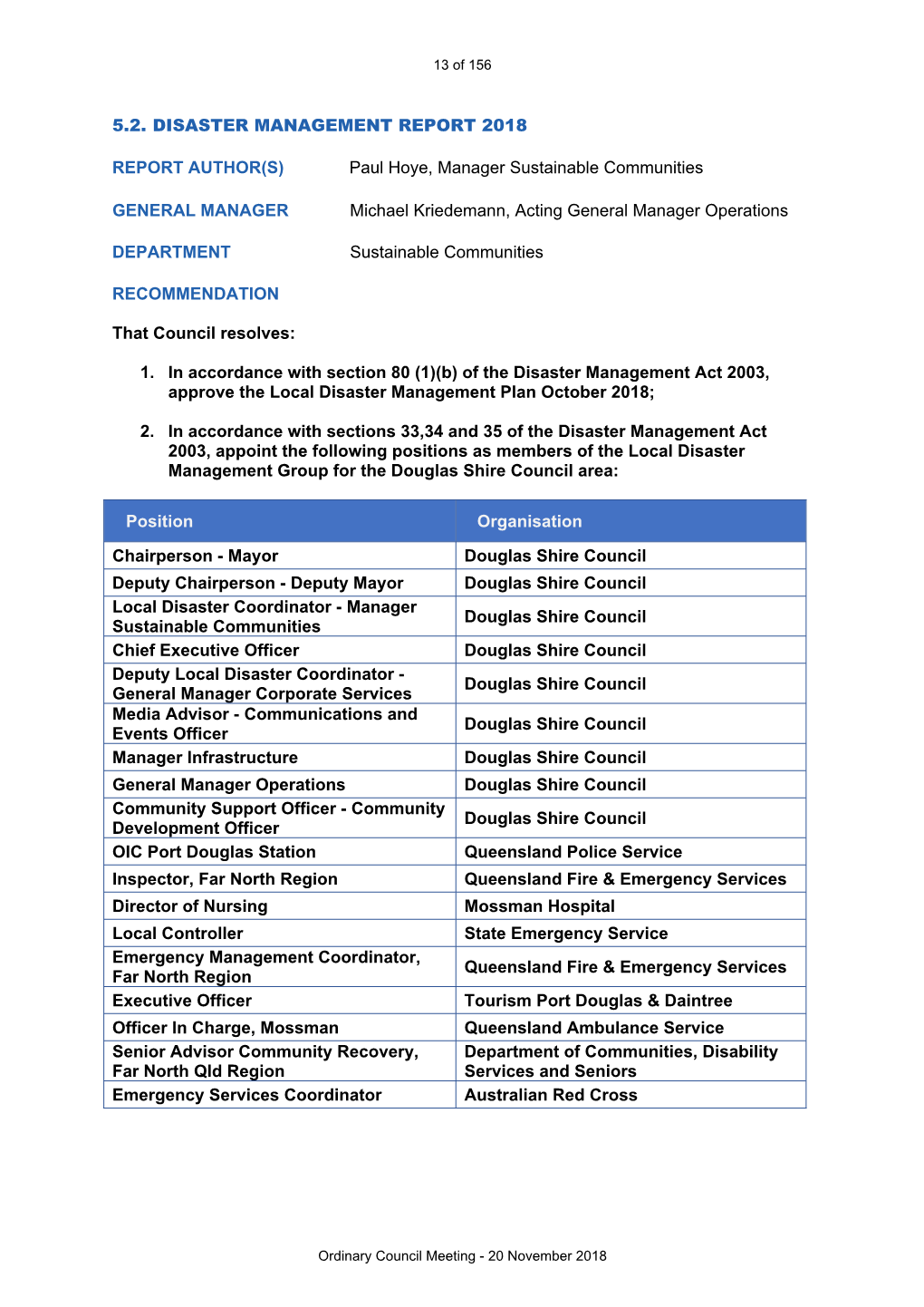 5.2. Disaster Management Report 2018 Report Author(S)