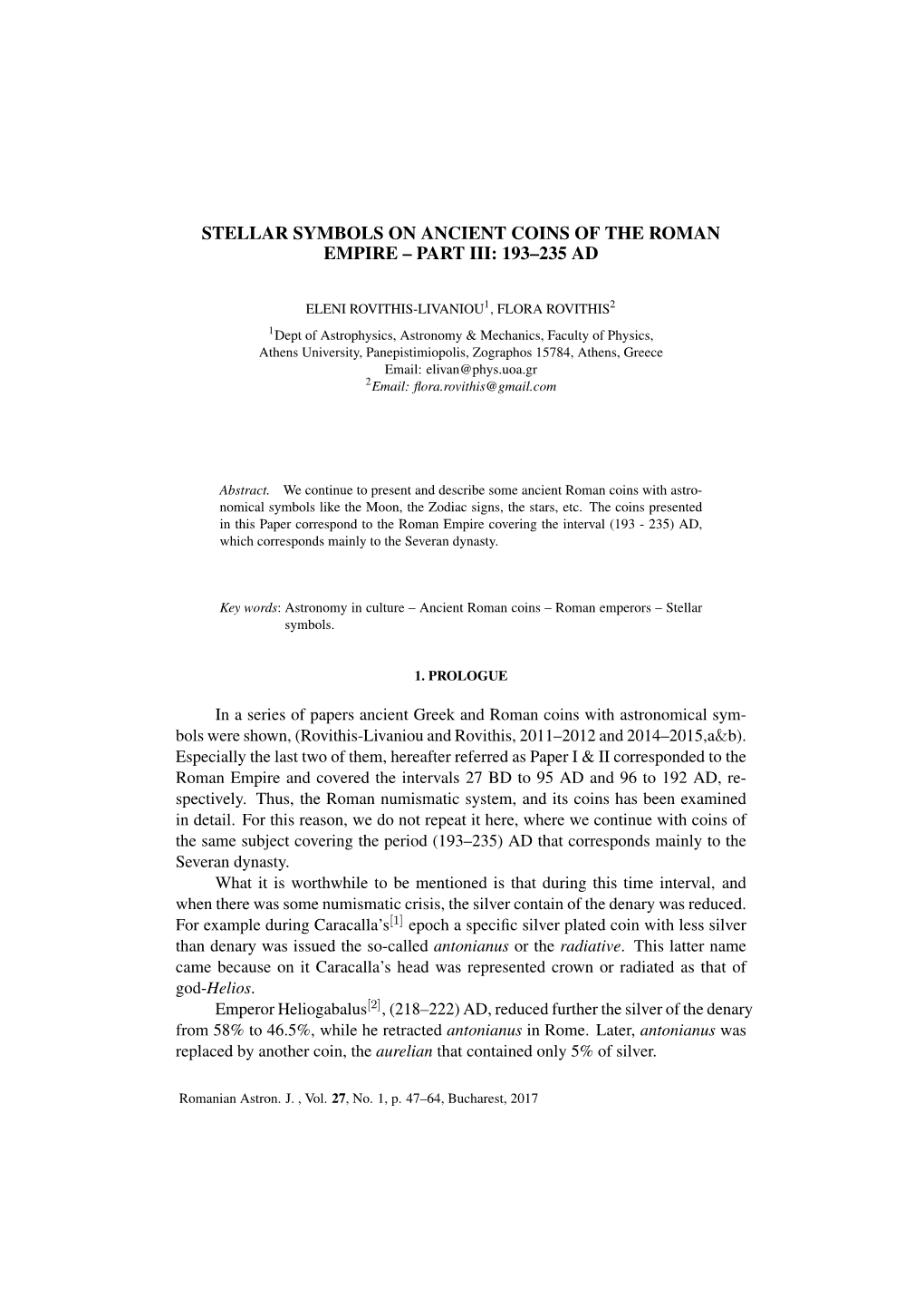 Stellar Symbols on Ancient Coins of the Roman Empire – Part Iii: 193–235 Ad