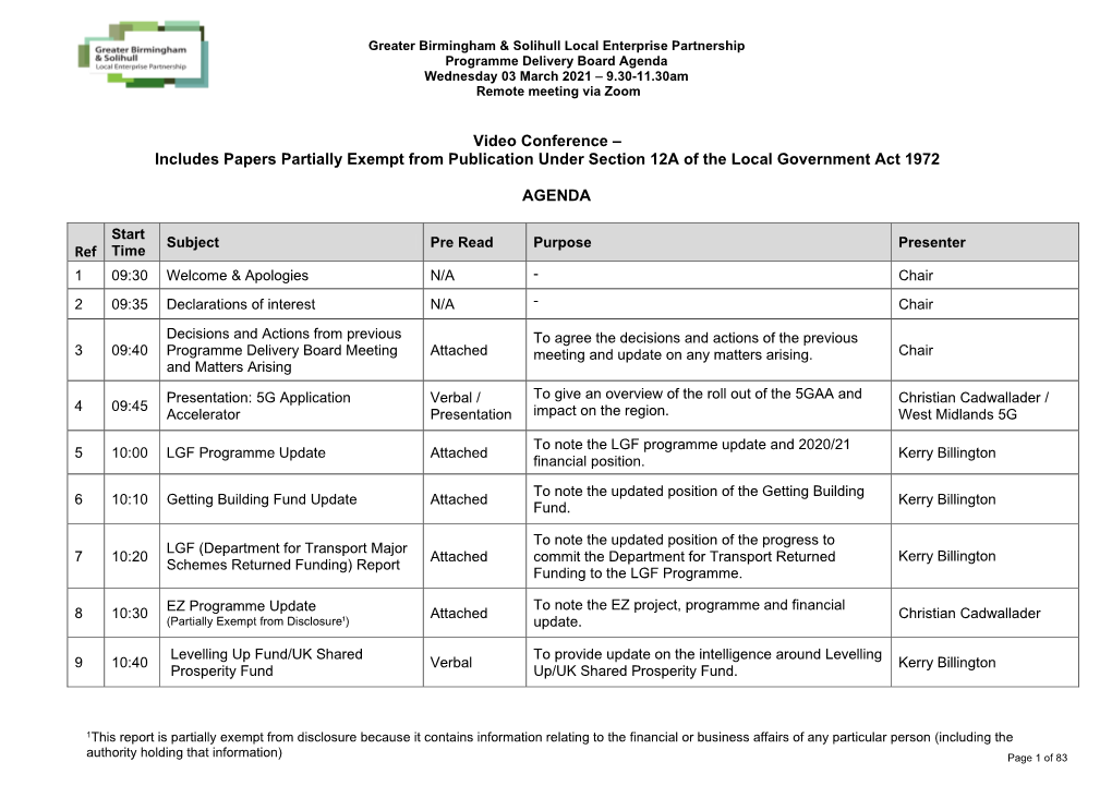 Includes Papers Partially Exempt from Publication Under Section 12A of the Local Government Act 1972