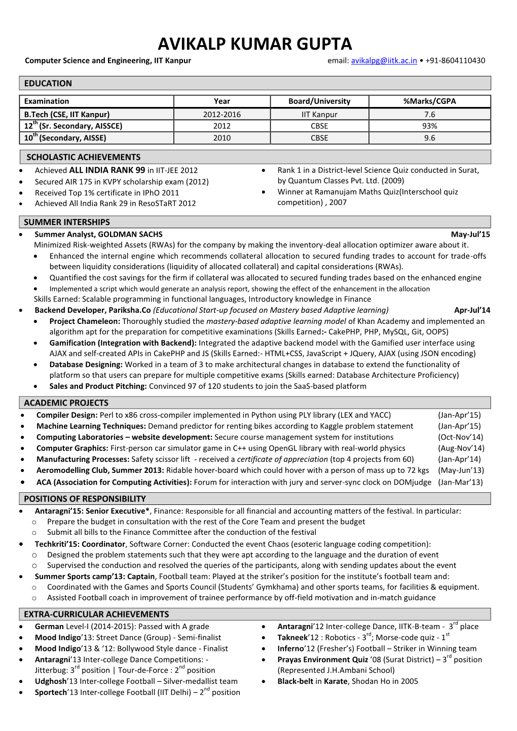 One Page Non-Core Resume