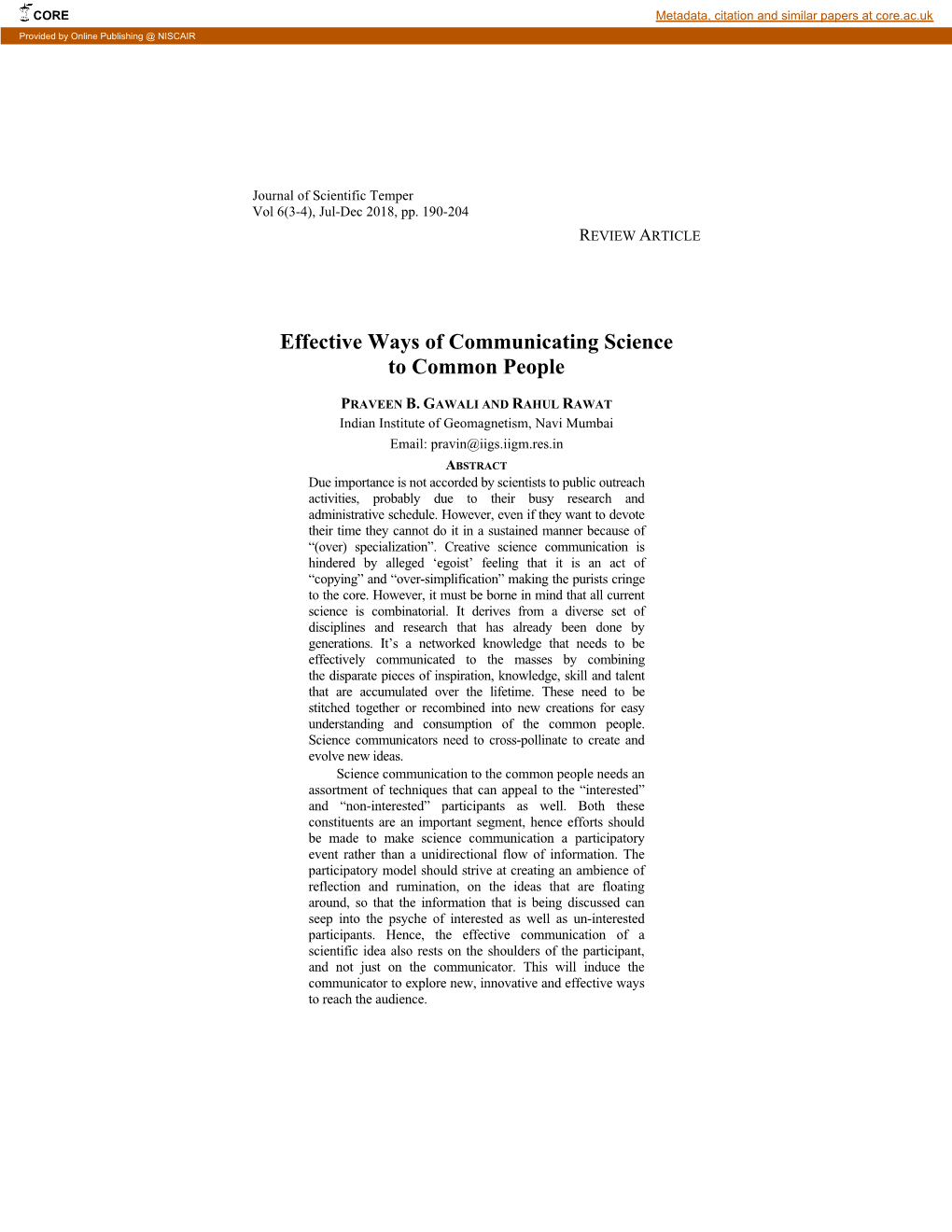 Effective Ways of Communicating Science to Common People