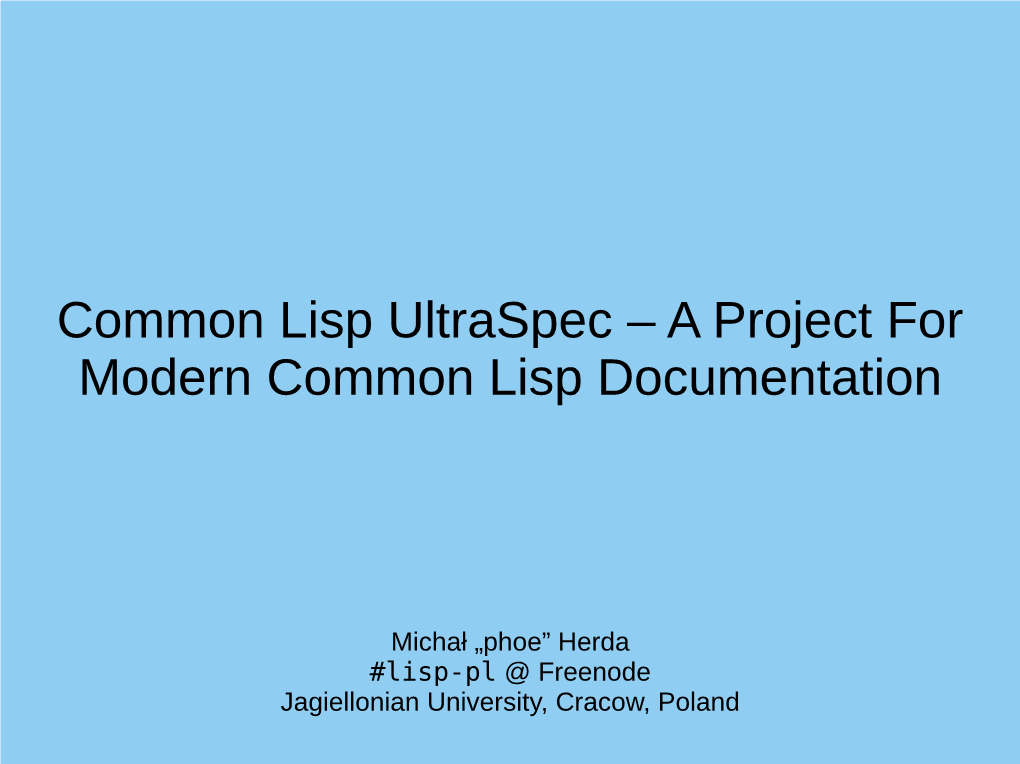 Common Lisp Ultraspec – a Project for Modern Common Lisp Documentation