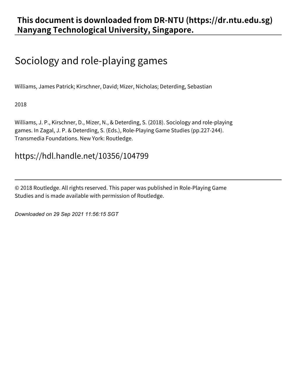 Sociology and Role‑Playing Games