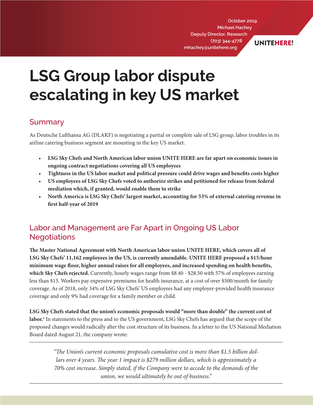 LSG Group Labor Dispute Escalating in Key US Market