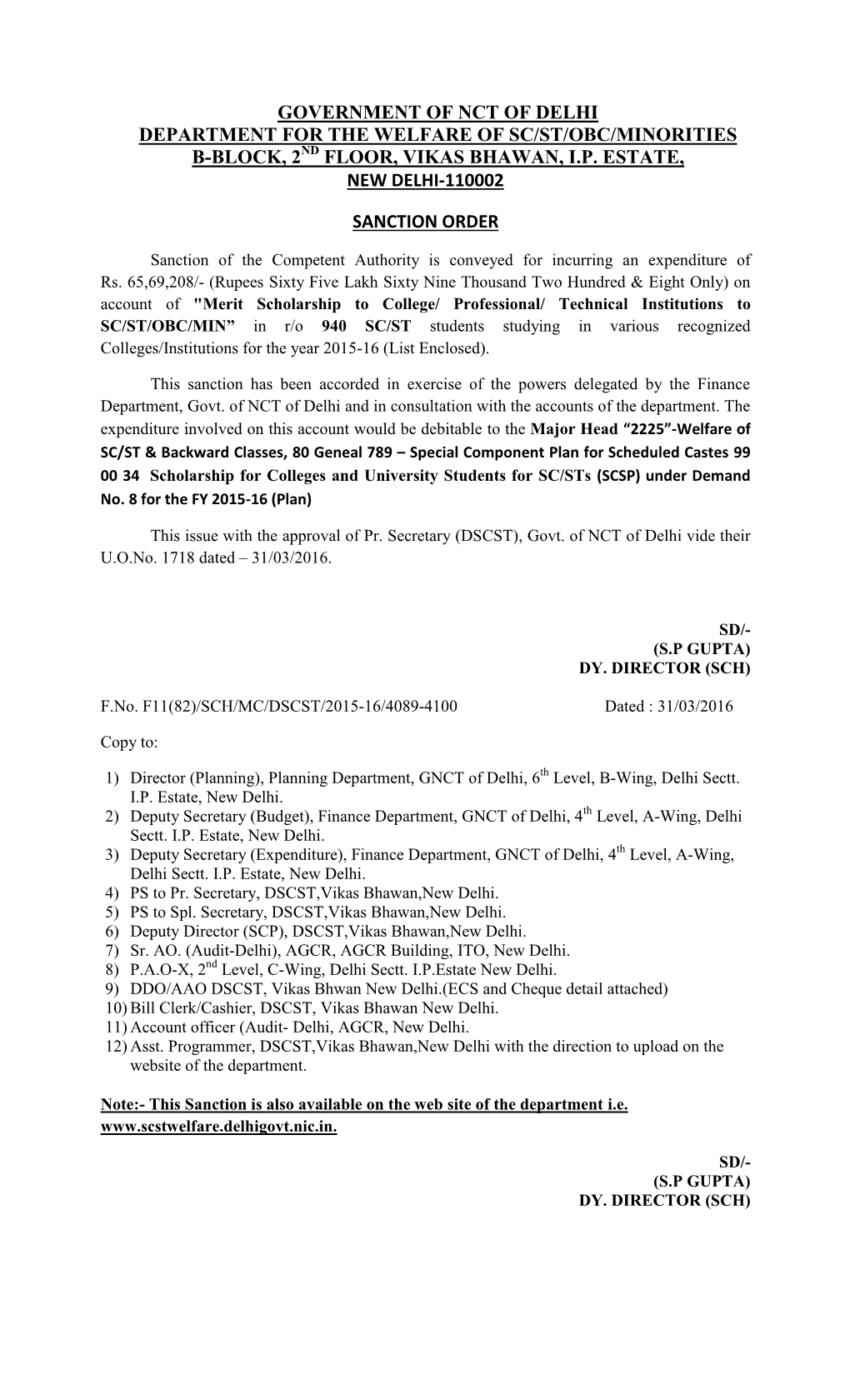 Floor, Vikas Bhawan, Ip Estate, New Delhi-110002 Sanction Order