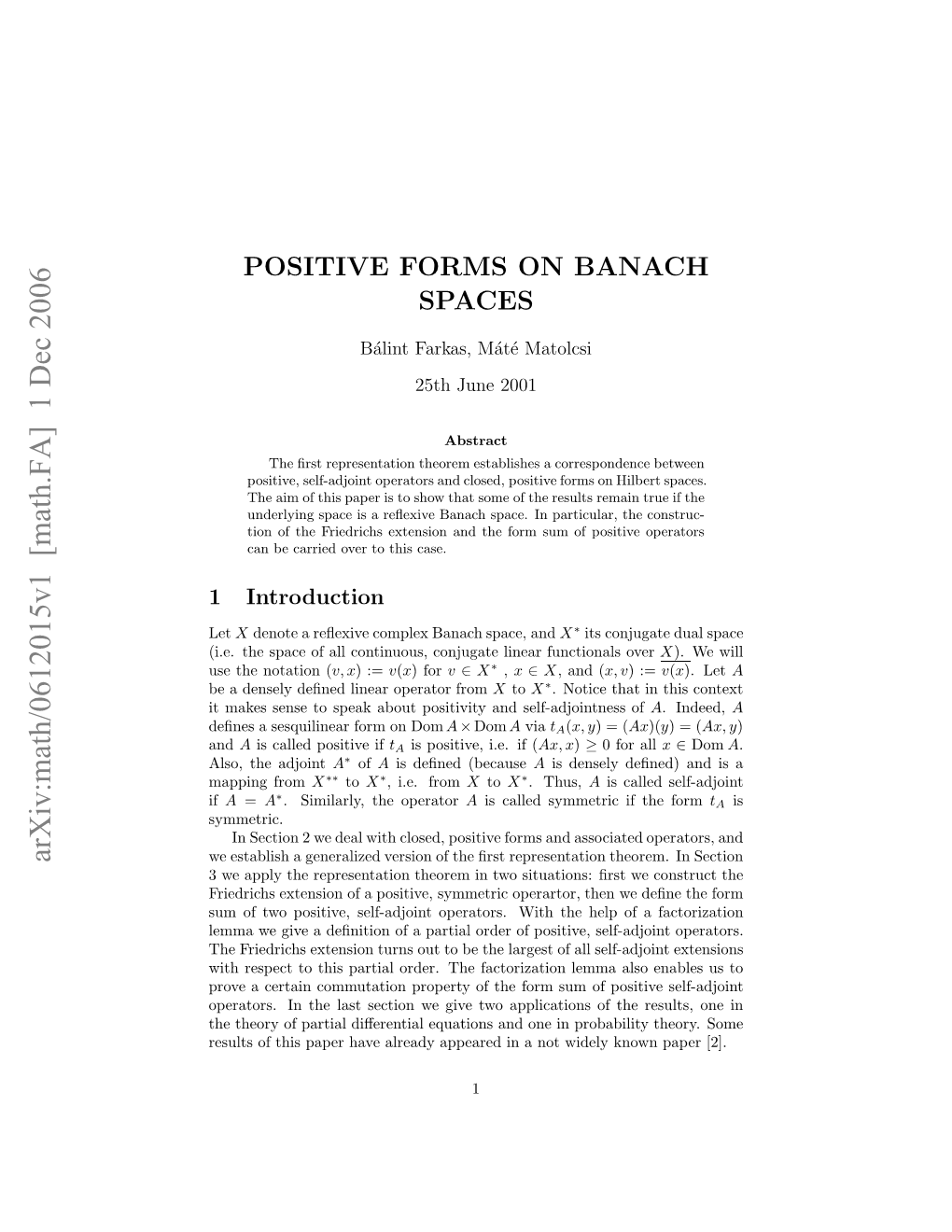 Positive Forms on Banach Spaces