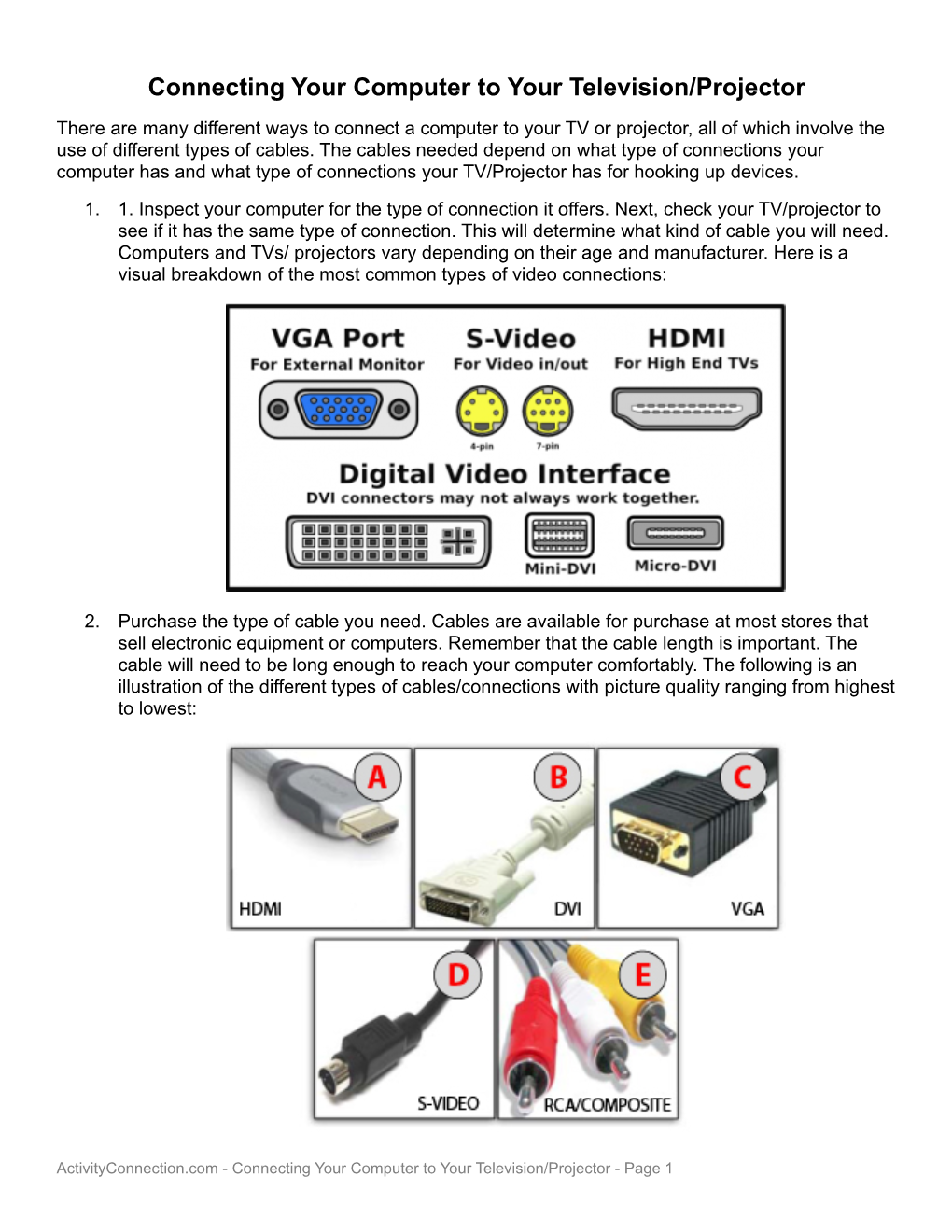 Connecting Your Computer to Your Television/Projector