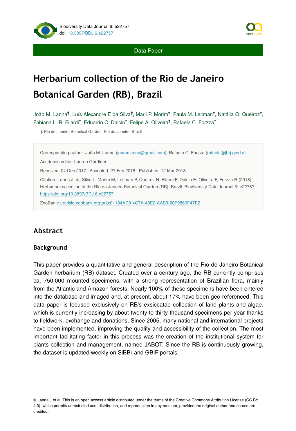 Herbarium Collection of the Rio De Janeiro Botanical Garden (RB), Brazil