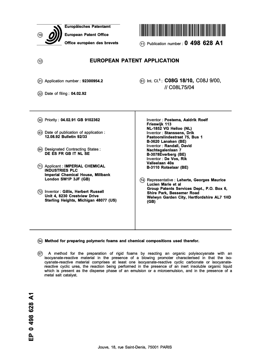 Method for Preparing Polymeric Foams and Chemical Compositions Used Therefor