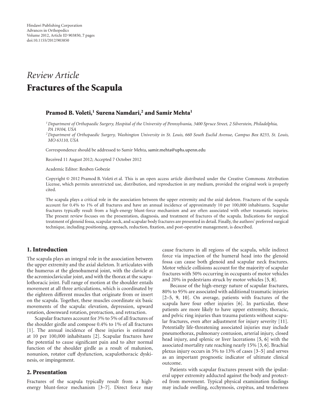 Review Article Fractures of the Scapula