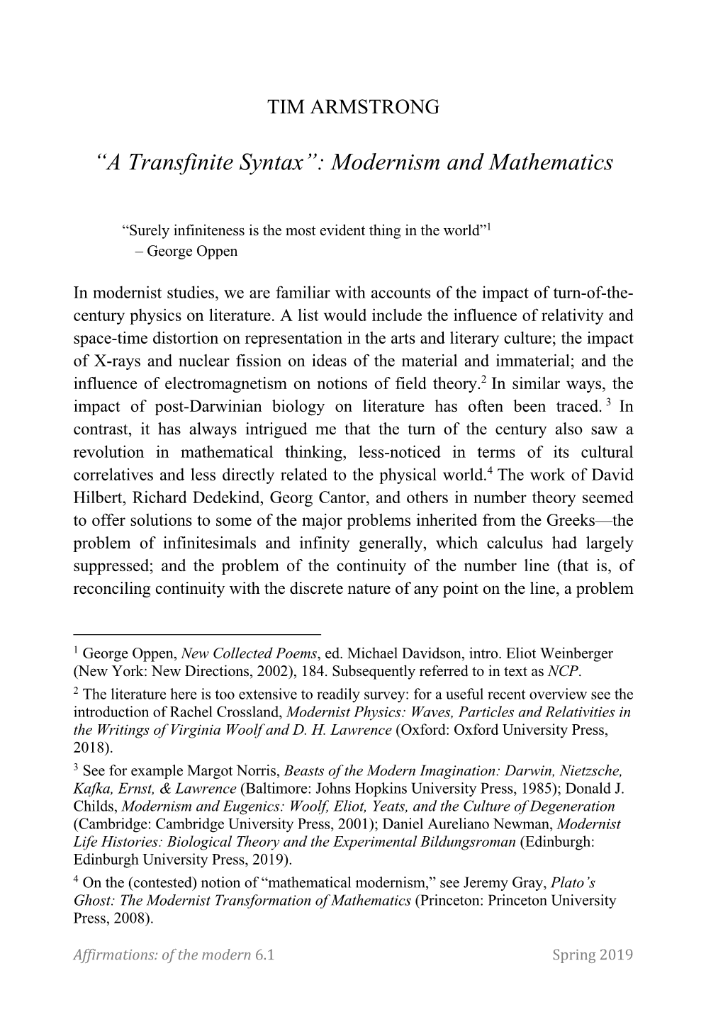 Modernism and Mathematics