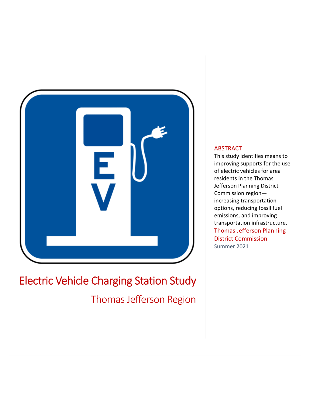 Electric Vehicle Charging Station Study Thomas Jefferson Region