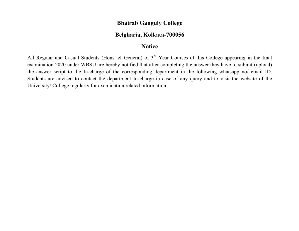 Bhairab Ganguly College Belgharia, Kolkata-700056 Notice
