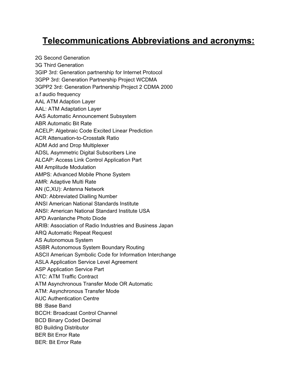 Telecommunications Abbreviations and Acronyms