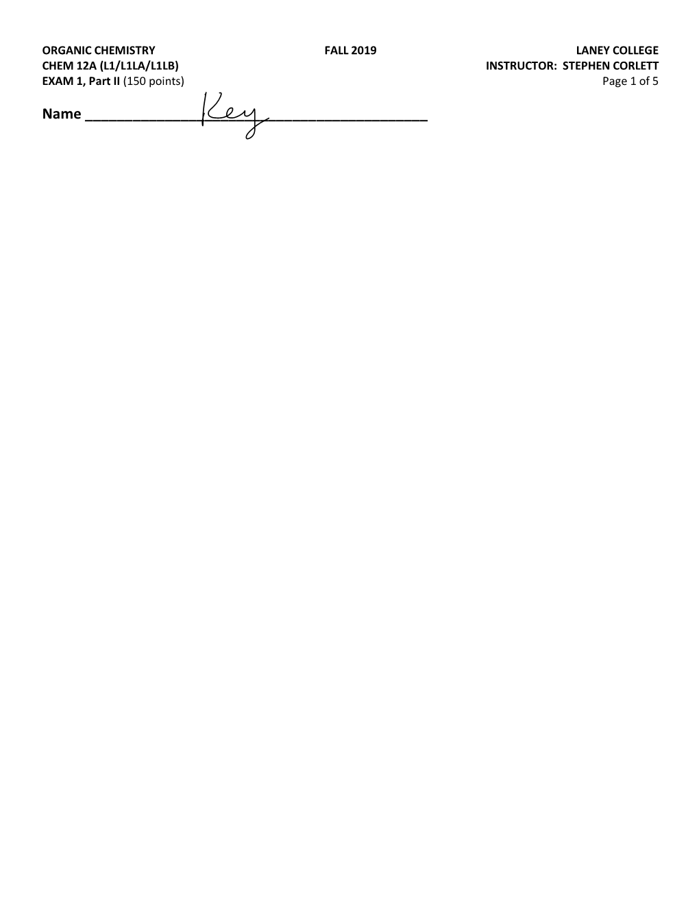 Exam 1 Parts I and II Answers