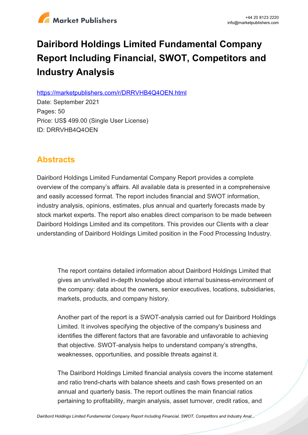 Dairibord Holdings Limited Fundamental Company Report