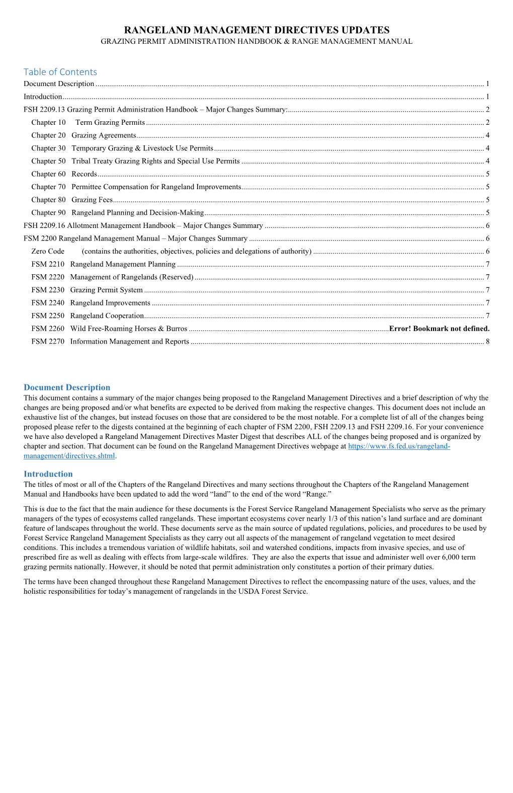 Rangeland Management Directives Updates Grazing Permit Administration Handbook & Range Management Manual