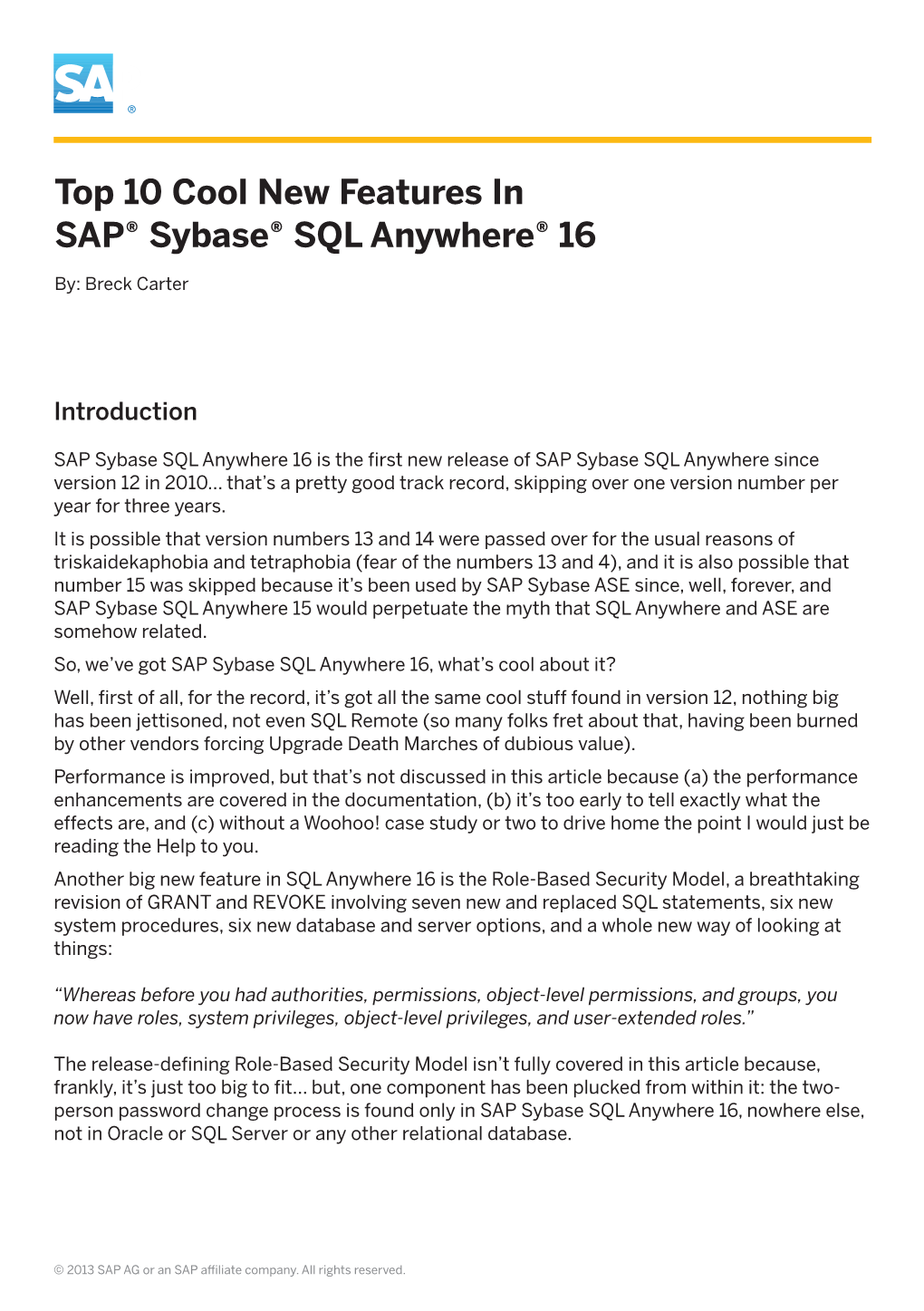 Top 10 Cool New Features in SAP® Sybase® SQL Anywhere® 16