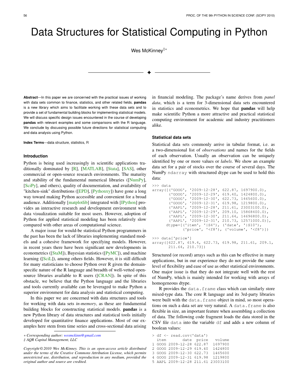 Data Structures for Statistical Computing in Python