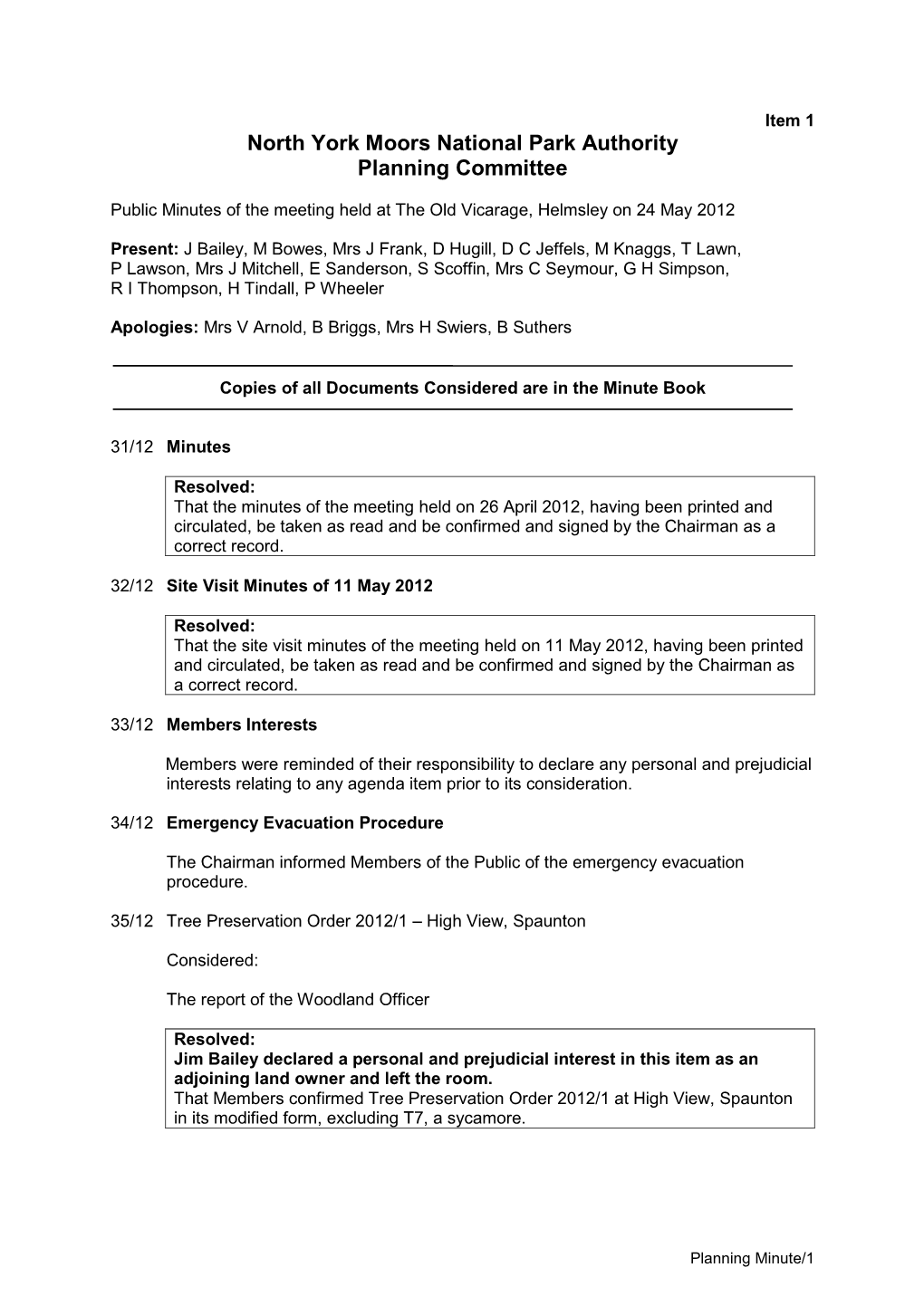 North York Moors National Park Authority Planning Committee